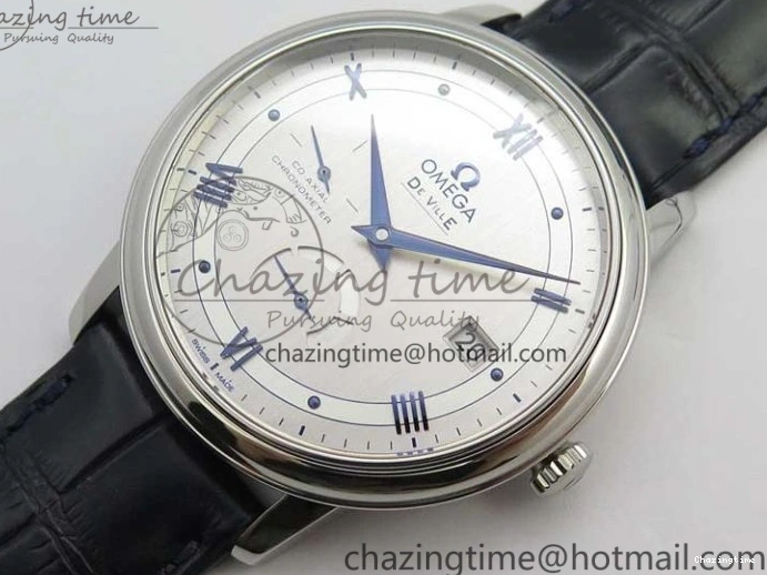 1218 Timeless De Ville Prestige Real PR SS ZF 1:1 Best Edition Gray Dial Blue Markers on Blue Leather Strap MIYOTA 7936